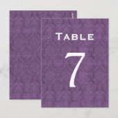 Plum Lila Damask Wedding Tischnummer 7 C206 (Vorne/Hinten)