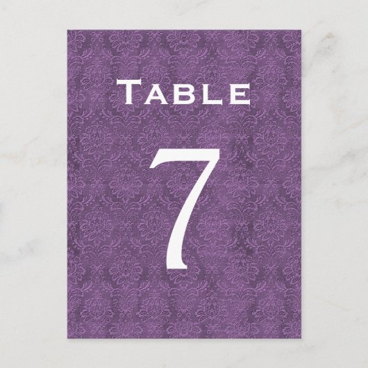 Plum Lila Damask Wedding Tischnummer 7 C206 (Vorderseite)