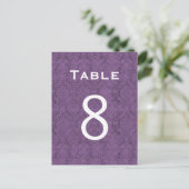 Plum Lila Damask Wedding Tischnummer 8 C207 (Stehend Vorderseite)