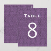 Plum Lila Damask Wedding Tischnummer 8 C207 (Vorne/Hinten)