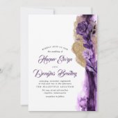 Plum Lila - Eggplant und Goldblumenhochzeit Einladung (Vorderseite)