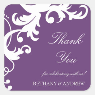 Plum Lila Elegant Damask Danke Stickers