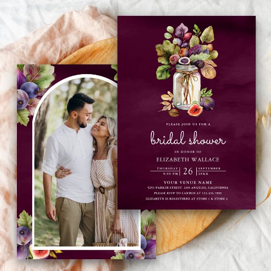 Plum Lila Fig Mason Jar Foto Brautparty Einladung