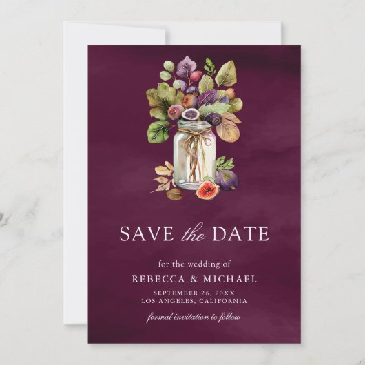 Plum Lila Fig Mason Jar Foto Wedding Save The Date (Vorderseite)