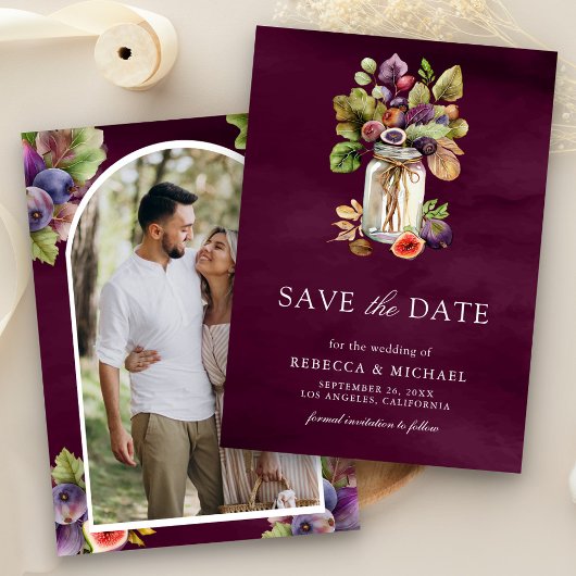 Plum Lila Fig Mason Jar Foto Wedding Save The Date
