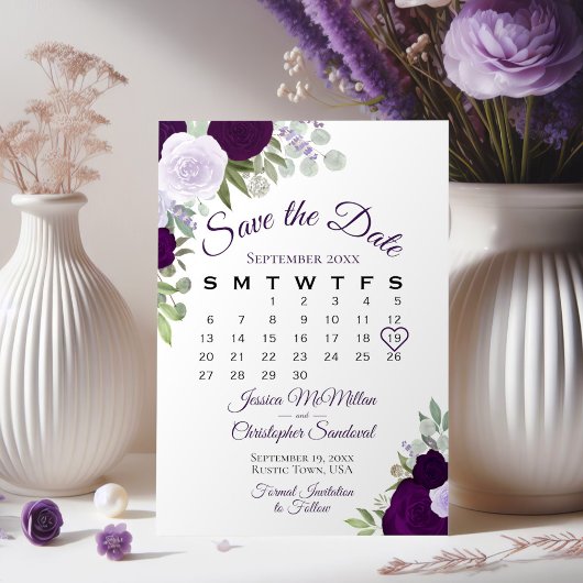 Plum Lila Floral Elegante Boho Hochzeitskalender Save The Date