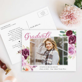 Plum Lila Floral Foto Abschluss Ankündigung Postkarte