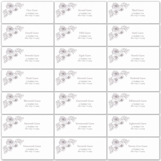 Plum Lila Floral Line Art Guest Address Aufkleber (Vorderseite)