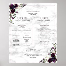 Plum Lila Floral Marble Wedding Program Poster