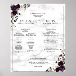 Plum Lila Floral Marble Wedding Program Poster