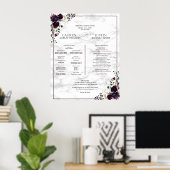 Plum Lila Floral Marble Wedding Program Poster (Heimbüro)