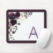 Plum Lila floral Script Name Monogram Initial Mousepad (Mit Mouse)