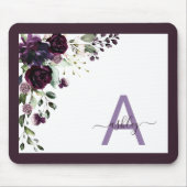 Plum Lila floral Script Name Monogram Initial Mousepad (Vorne)