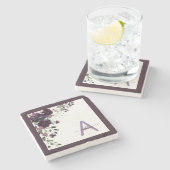 Plum Lila floral Script Name Monogram Initial Steinuntersetzer (Seitenansicht)