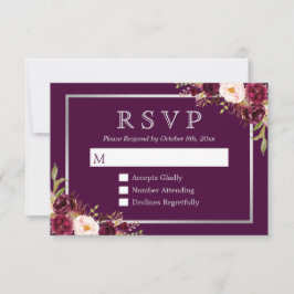 Plum Lila floral Silver Gray Wedding RSVP