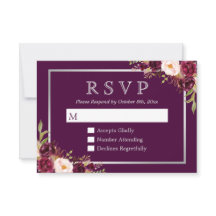 Plum Lila floral Silver Gray Wedding RSVP