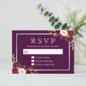 Plum Lila floral Silver Gray Wedding RSVP Karte (Stehend Vorderseite)