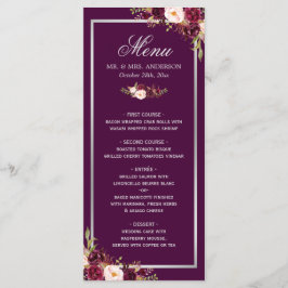 Plum Lila Floral Silver Grey Wedding Menu Card Menükarte