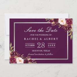 Plum Lila Floral Silver Save the Date grau