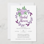 Plum Lila Floral Vine Einfaches Chic Brautparty Einladung (Vorderseite)