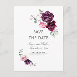 Plum Lila Floral Wasserfarben Save the Date Ankündigungspostkarte