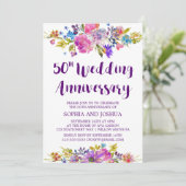 Plum Lila Garden 50. Hochzeitsfeier Party Einladung (Stehend Vorderseite)