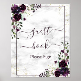 Plum Lila Gold Floral Marmor Gästebuchzeichen Poster