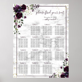 Plum Lila Gold florale Marmor Hochzeitssitze Poster