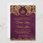 Plum Lila Gold Foil Lace Islamische Hochzeit Einladung (Vorderseite)