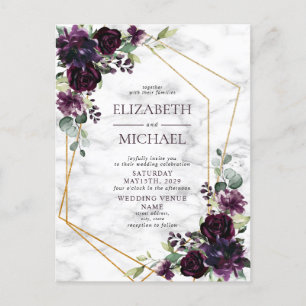Plum Lila Gold Geometric Marble Postcard Wedding Ankündigungspostkarte