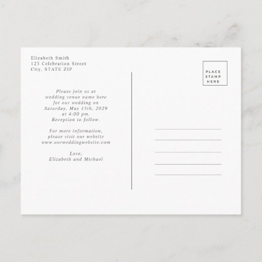 Plum Lila Gold Geometric Marble Postcard Wedding Ankündigungspostkarte (Rückseite)