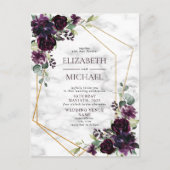 Plum Lila Gold Geometric Marble Postcard Wedding Ankündigungspostkarte (Vorderseite)