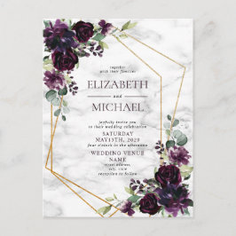 Plum Lila Gold Geometric Marble Postcard Wedding Ankündigungspostkarte