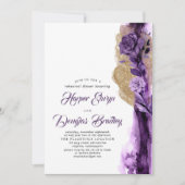 Plum Lila & Gold Glitzer Floral Probe Dinner Einladung (Vorderseite)