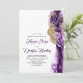 Plum Lila & Gold Glitzer Floral Probe Dinner Einladung (Stehend Vorderseite)