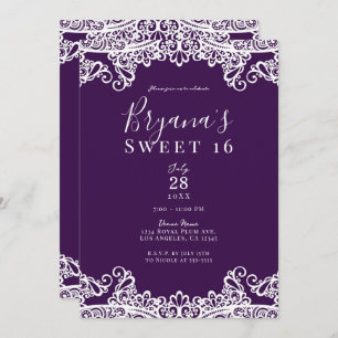 Plum Lila & Gold Lace Elegant Sweet 16 Party Einladung
