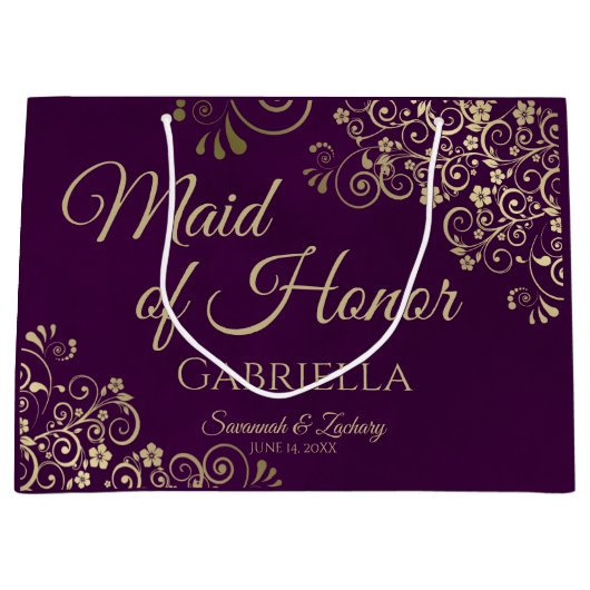 Plum Lila & Gold Lace Trauzeugin Wedding Große Geschenktüte (Vorderseite)