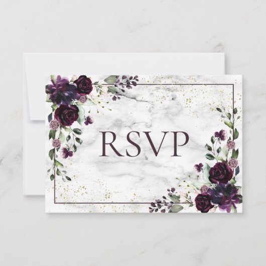 Plum Lila Gold Marmor Fall No Food Wedding RSVP Karte (Vorderseite)