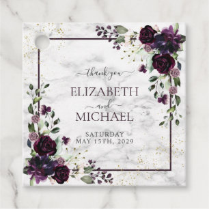 Plum Lila Gold Marmor Wasserfarbe Hochzeit im Herb Geschenkanhänger