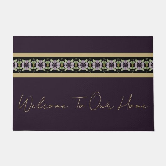 Plum Lila Gold und Schwarz Fußmatte (Vorderseite)