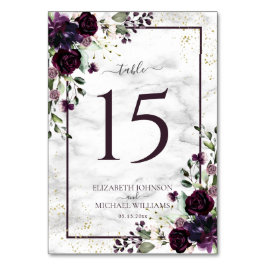 Plum Lila Gold Watercolor Marmor Foto Hochzeit Tischnummer