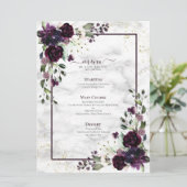Plum Lila Gold Watercolor Marmor Hochzeit Menükarte (Stehend Vorderseite)