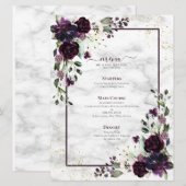 Plum Lila Gold Watercolor Marmor Hochzeit Menükarte (Vorne/Hinten)