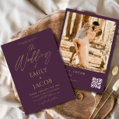 Plum Lila Gold Wedding QR Code Foto Script Einladung