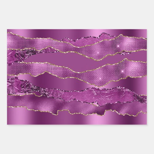 Plum lila Goldfolie Glitzer elegant elegant Geschenkpapier Set (Vorderseite 3)
