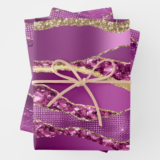 Plum lila Goldfolie Glitzer elegant elegant Geschenkpapier Set (Beispiel)