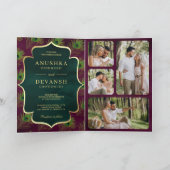 Plum Lila Green Peacock Feathers QR Code Wedding Einladung (Innenseite)