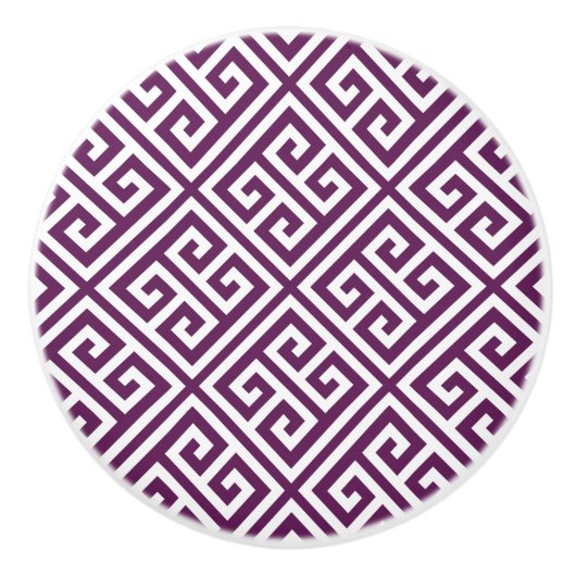 Plum Lila griechischer Schlüssel Keramikknauf (Vorderseite)