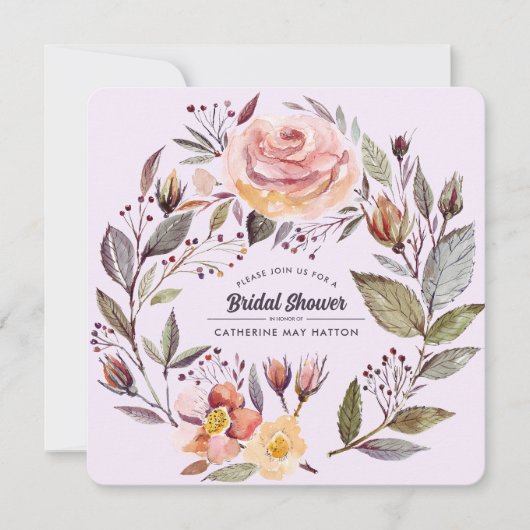 Plum Lila Herbst Blumendusche Einladung (Vorderseite)