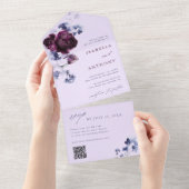 Plum Lila & Indigo Blue Elegante Blumenhochzeit All In One Einladung (Abreißen)